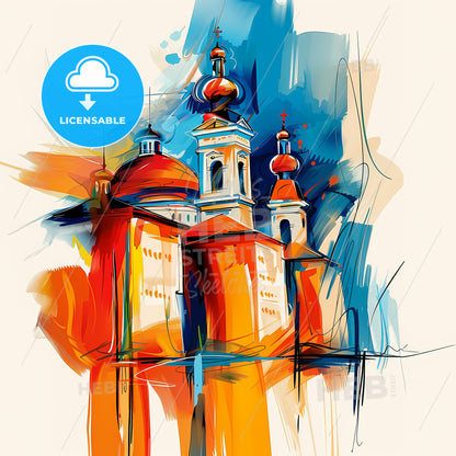 Vibrant Rîbnița, Moldova - A Painting Of A Building With A Colorful Background