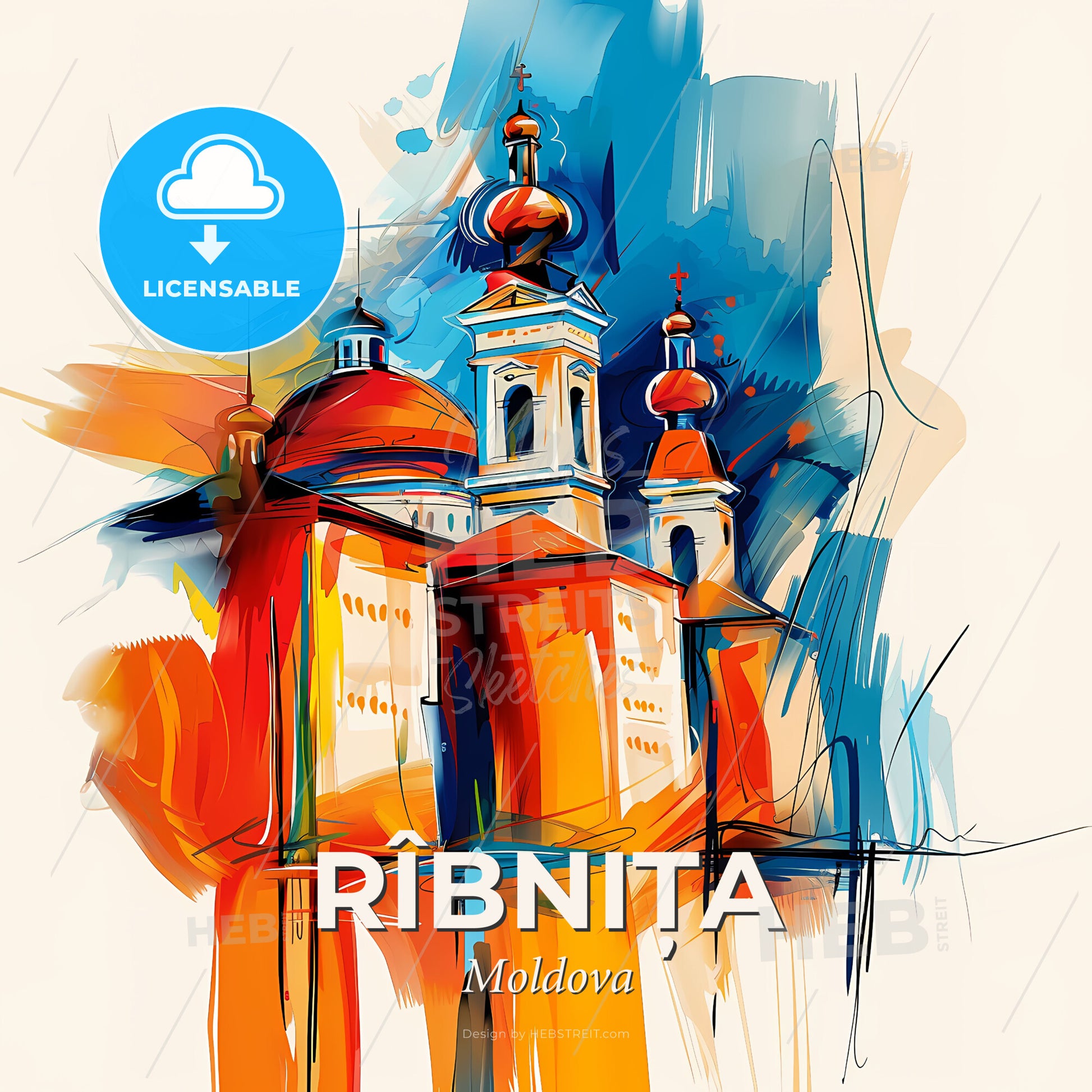 Vibrant Rîbnița, Moldova - A Painting Of A Building With A Colorful Background - Square format print template