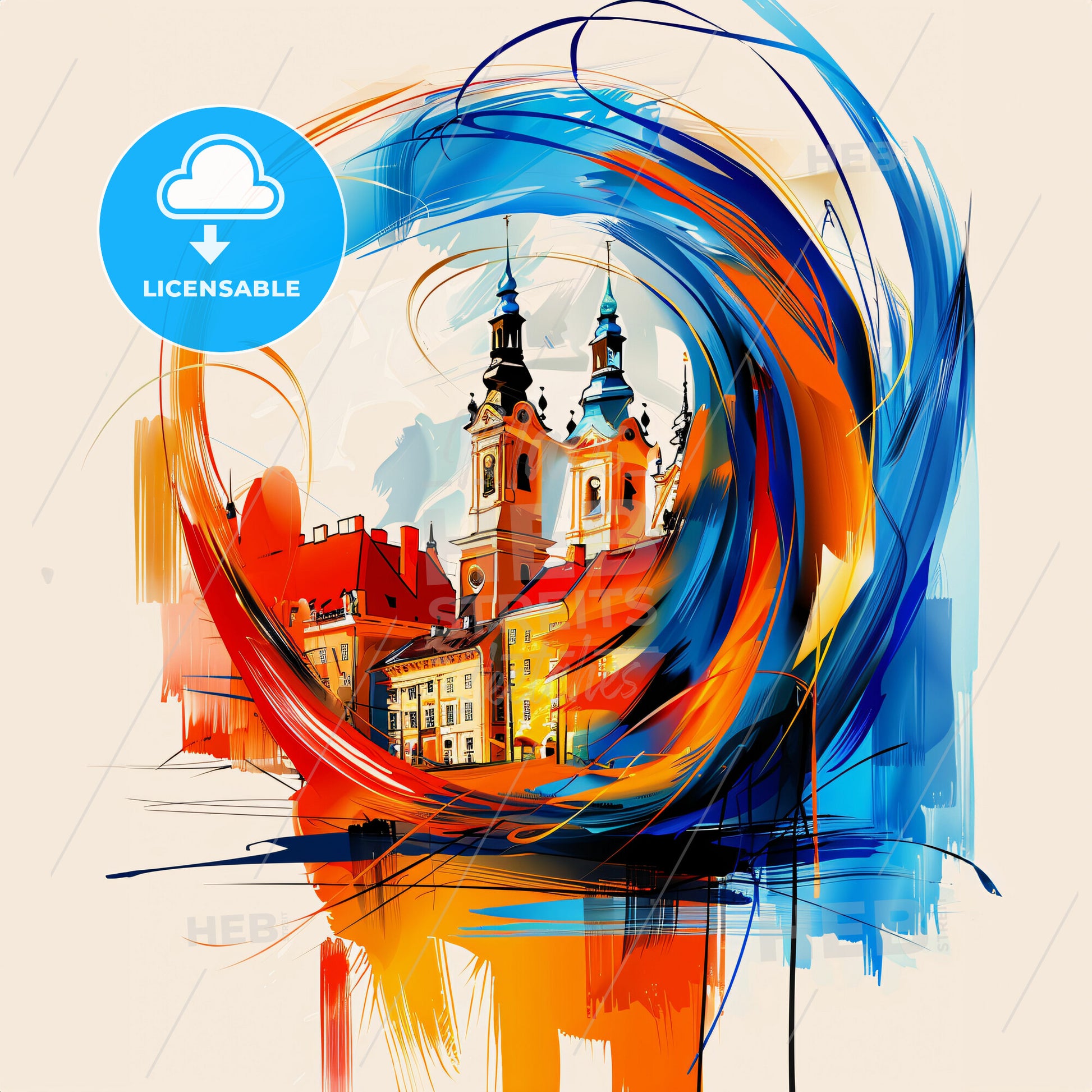 Vibrant Érd, Hungary - A Painting Of A Building With A Tower