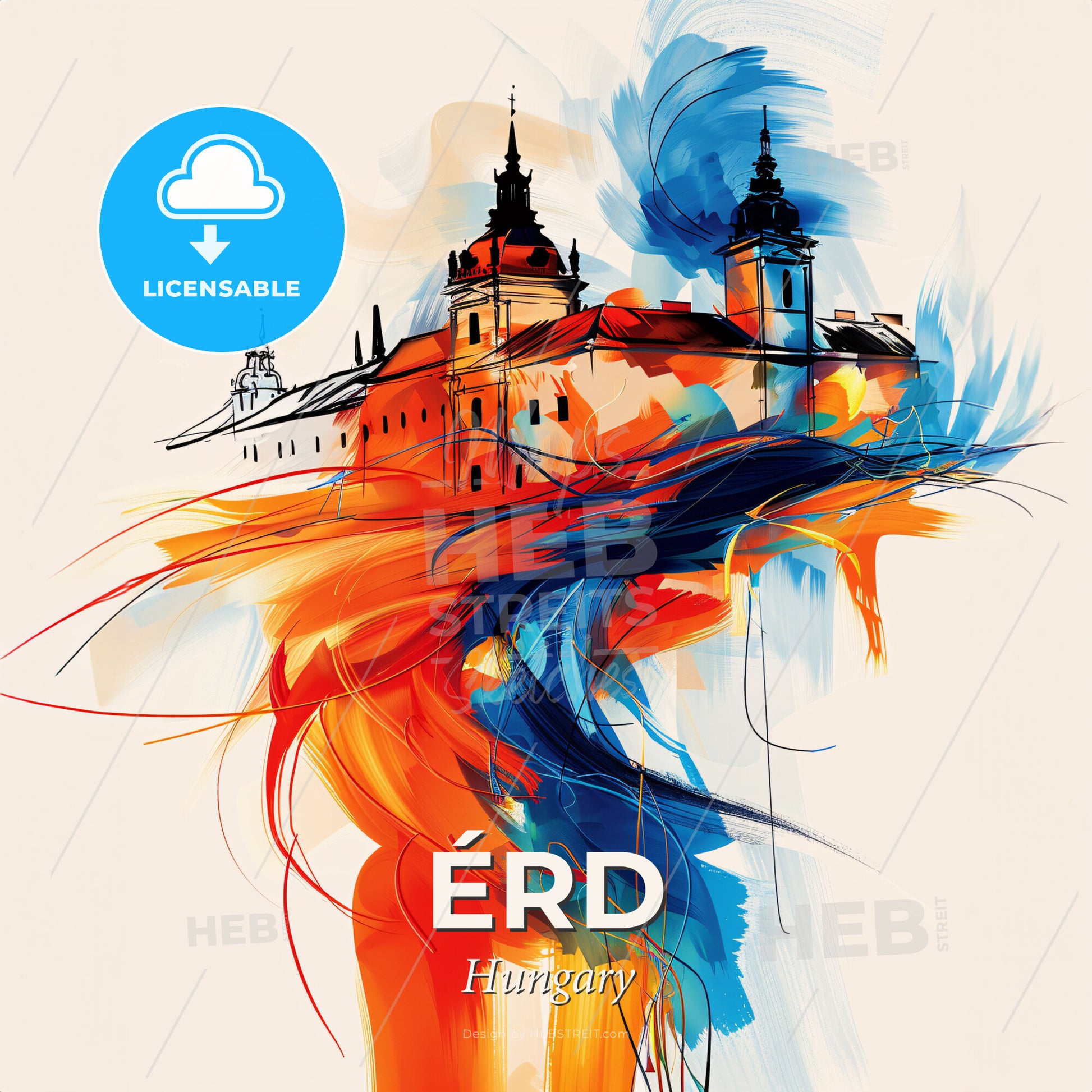 Vibrant Érd, Hungary - A Painting Of A Building - Square format print template