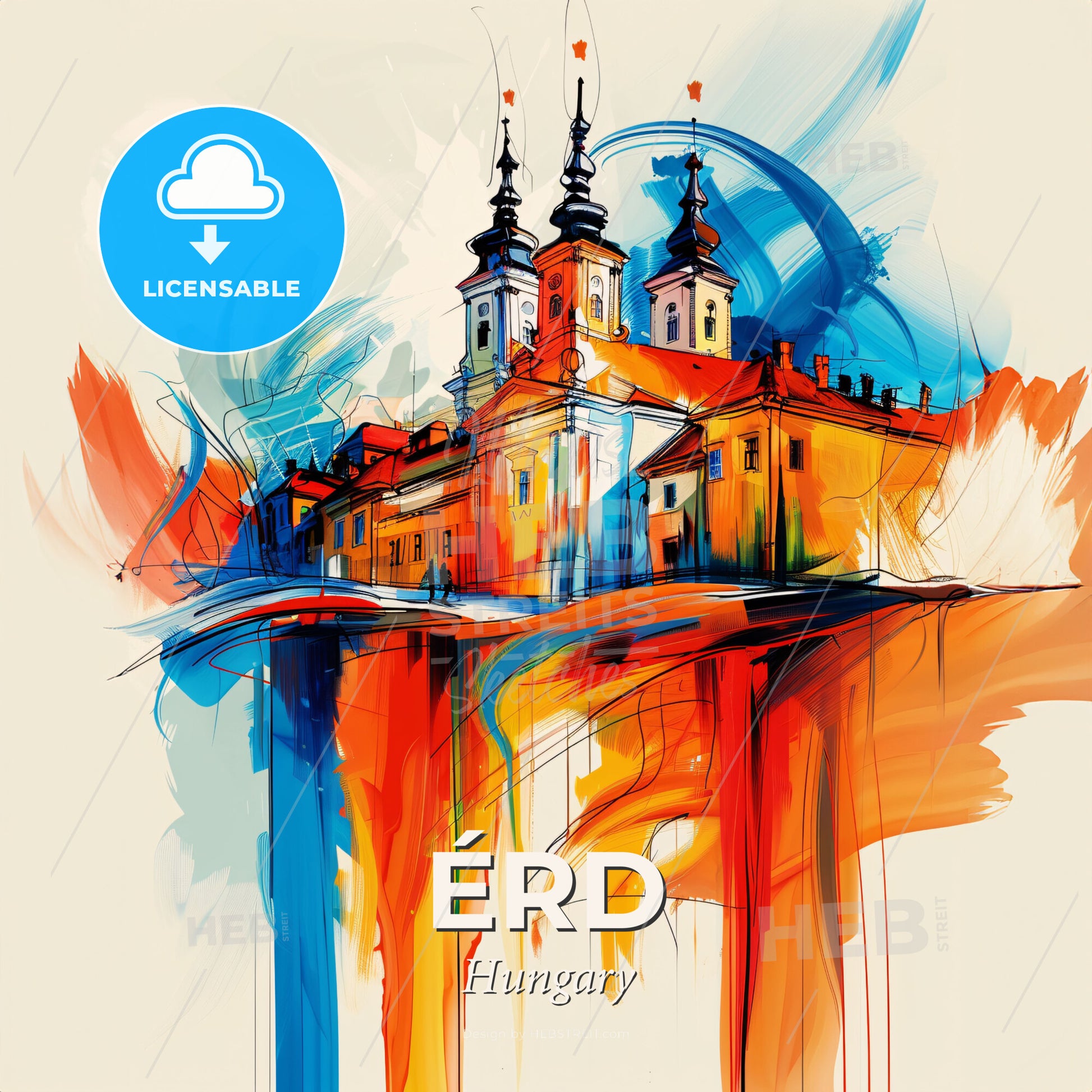 Vibrant Érd, Hungary - A Painting Of A Building - Square format print template