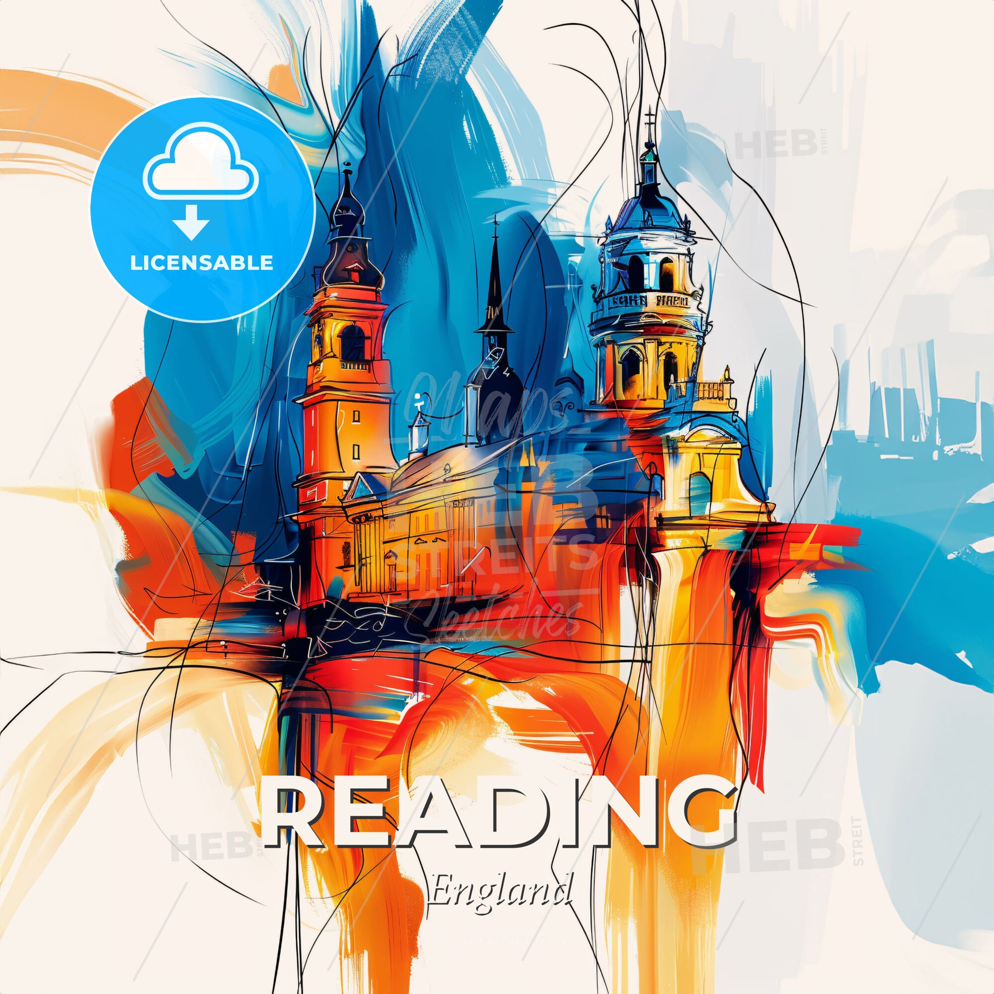 Vibrant Reading, England - A Painting Of A Building - Square format print template