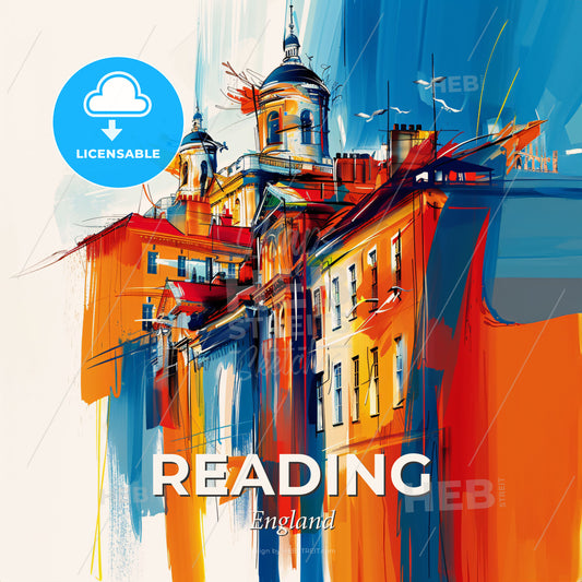 Vibrant Reading, England - A Painting Of A Building - Square format print template