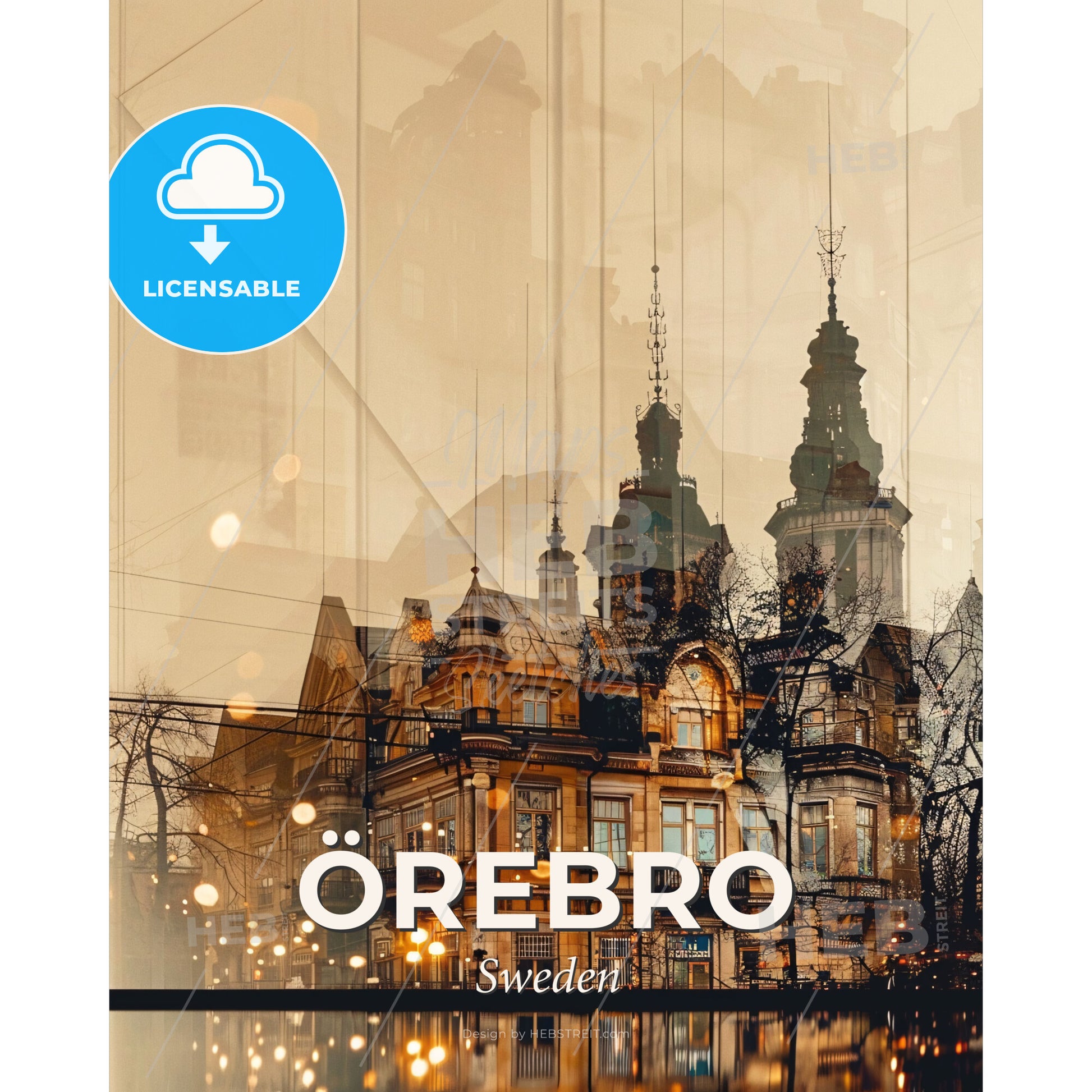 Örebro Skyline – Architecture and Cityscape Print - A building with a tower - Square format print template