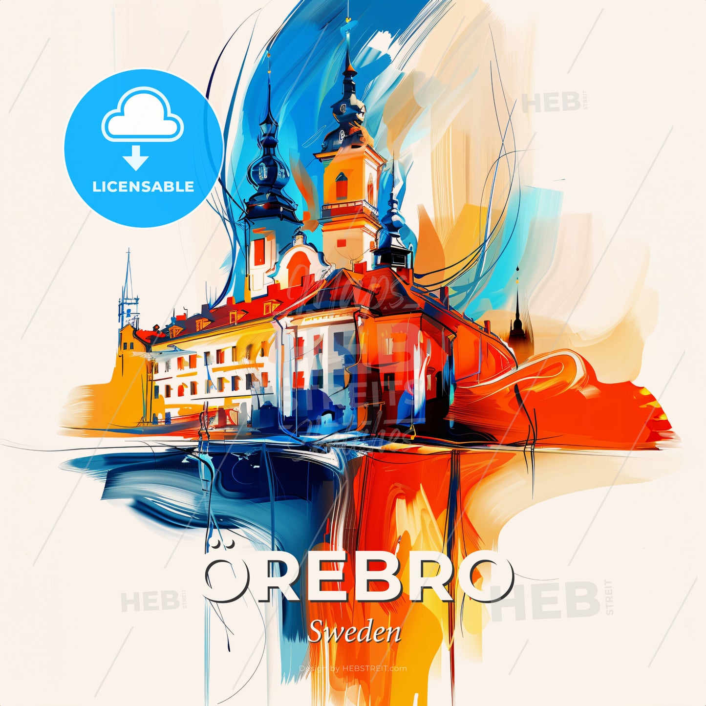 Vibrant Örebro, Sweden - A Painting Of A Building - Square format print template