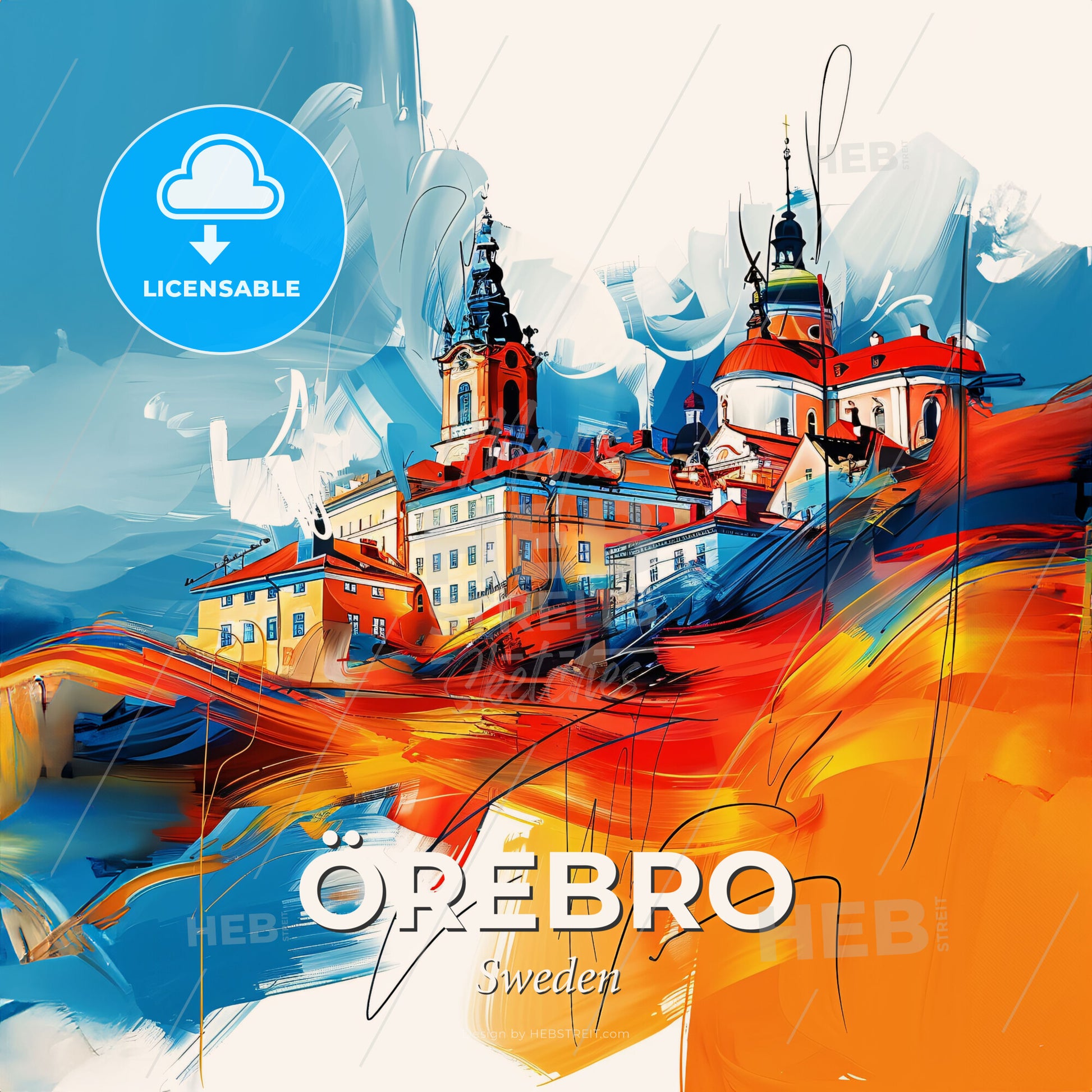 Vibrant Örebro, Sweden - A Painting Of A Building - Square format print template