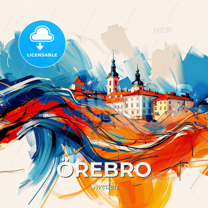 Vibrant Örebro, Sweden - A Painting Of A Building With A Colorful Wave - Square format print template