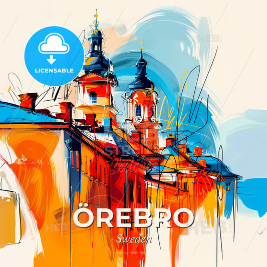 Vibrant Örebro, Sweden - A Painting Of A Building With Towers - Square format print template