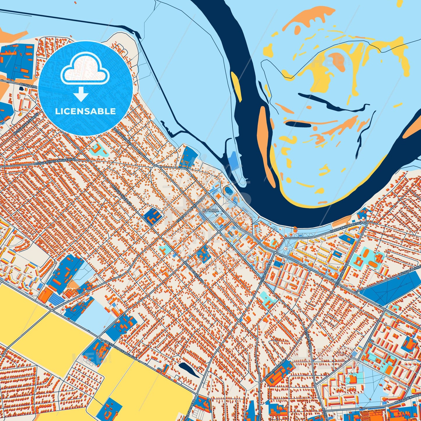 Colorful Rechytsa Street Map with Labels and Buildings