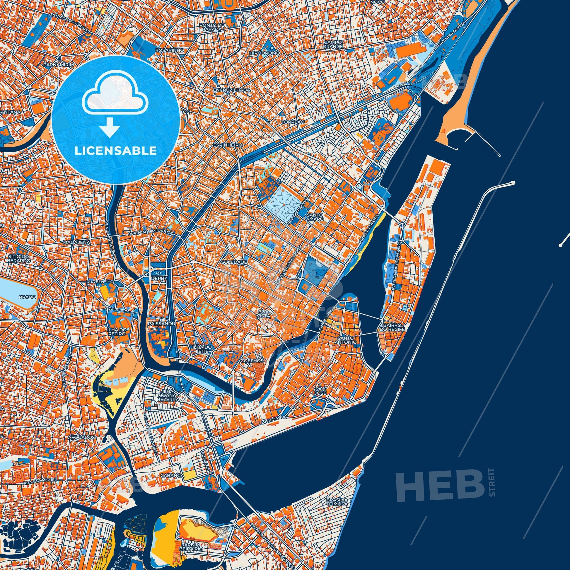 Colorful Recife Street Map with Labels and Buildings