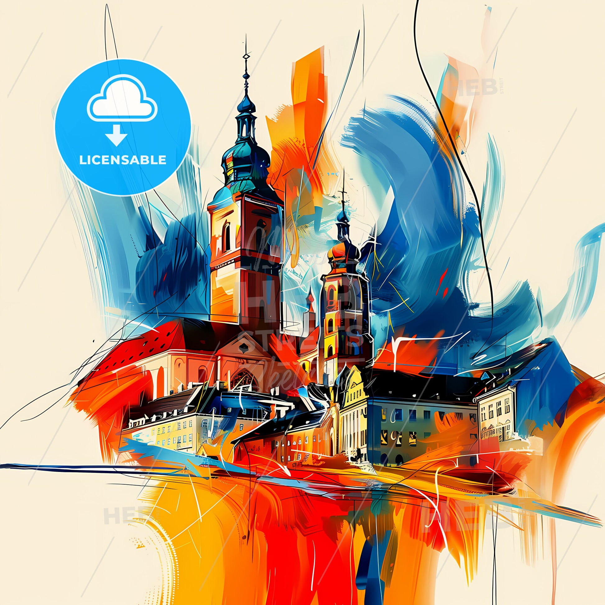 Vibrant Recklinghausen, Germany - A Painting Of A Building With Towers