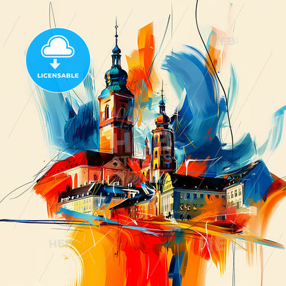 Vibrant Recklinghausen, Germany - A Painting Of A Building With Towers