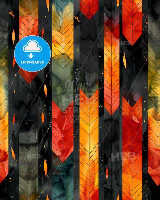 Colorful Watercolor Arrows Art Deco Pattern on Black Background - Artistic Painting with Vibrant Hues