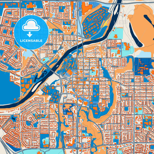 Colorful Red Deer Street Map with Labels and Buildings