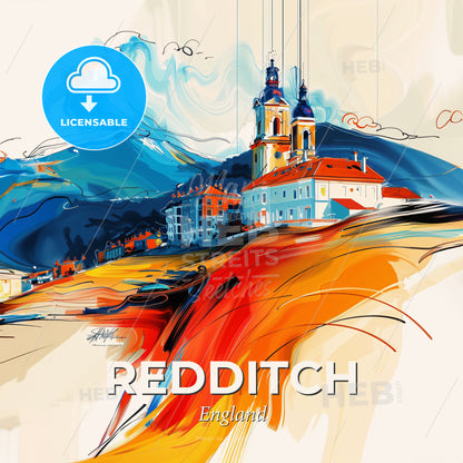 Vibrant Redditch, England - A Painting Of A Building On A Hill - Square format print template