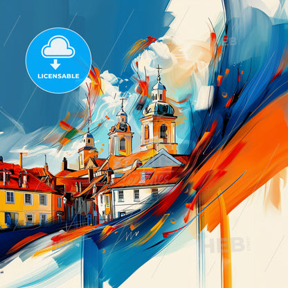 Vibrant Redditch, England - A Painting Of A Building With A Steeple