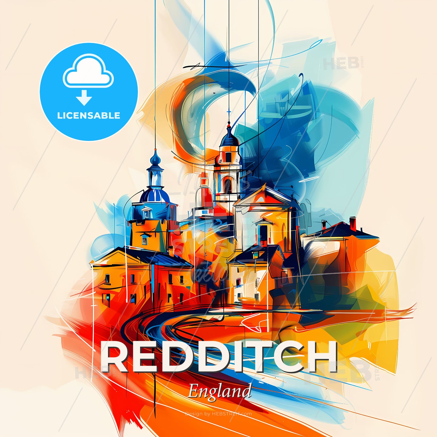 Vibrant Redditch, England - A Painting Of A Town - Square format print template