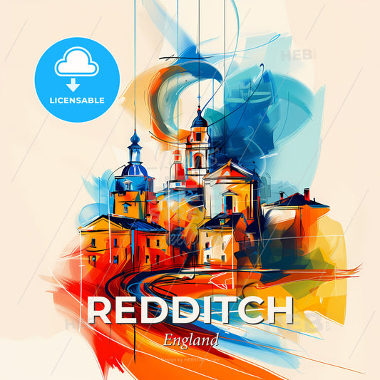 Vibrant Redditch, England - A Painting Of A Town - Square format print template