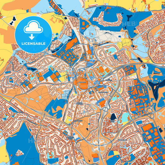 Colorful Redditch Street Map with Labels and Buildings