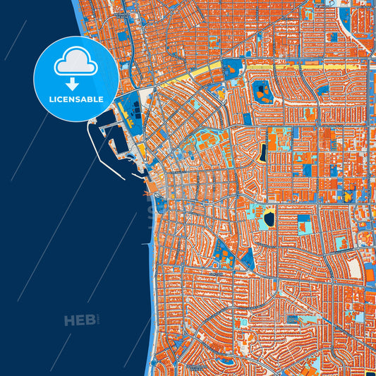 Colorful Redondo Beach Street Map with Labels and Buildings