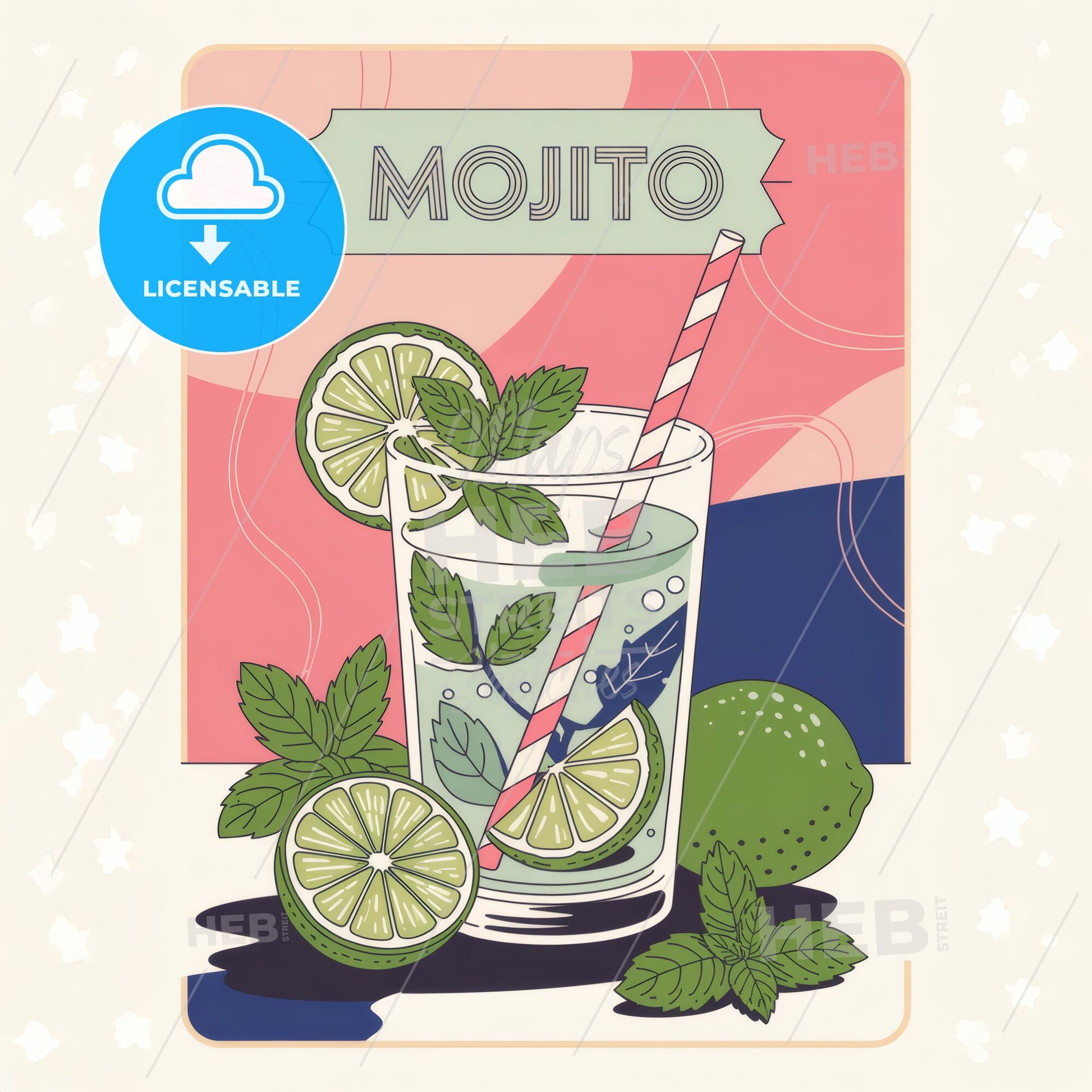 Refreshing Mojito Delight: Modern Minimalist Art Print with Pastel Charm