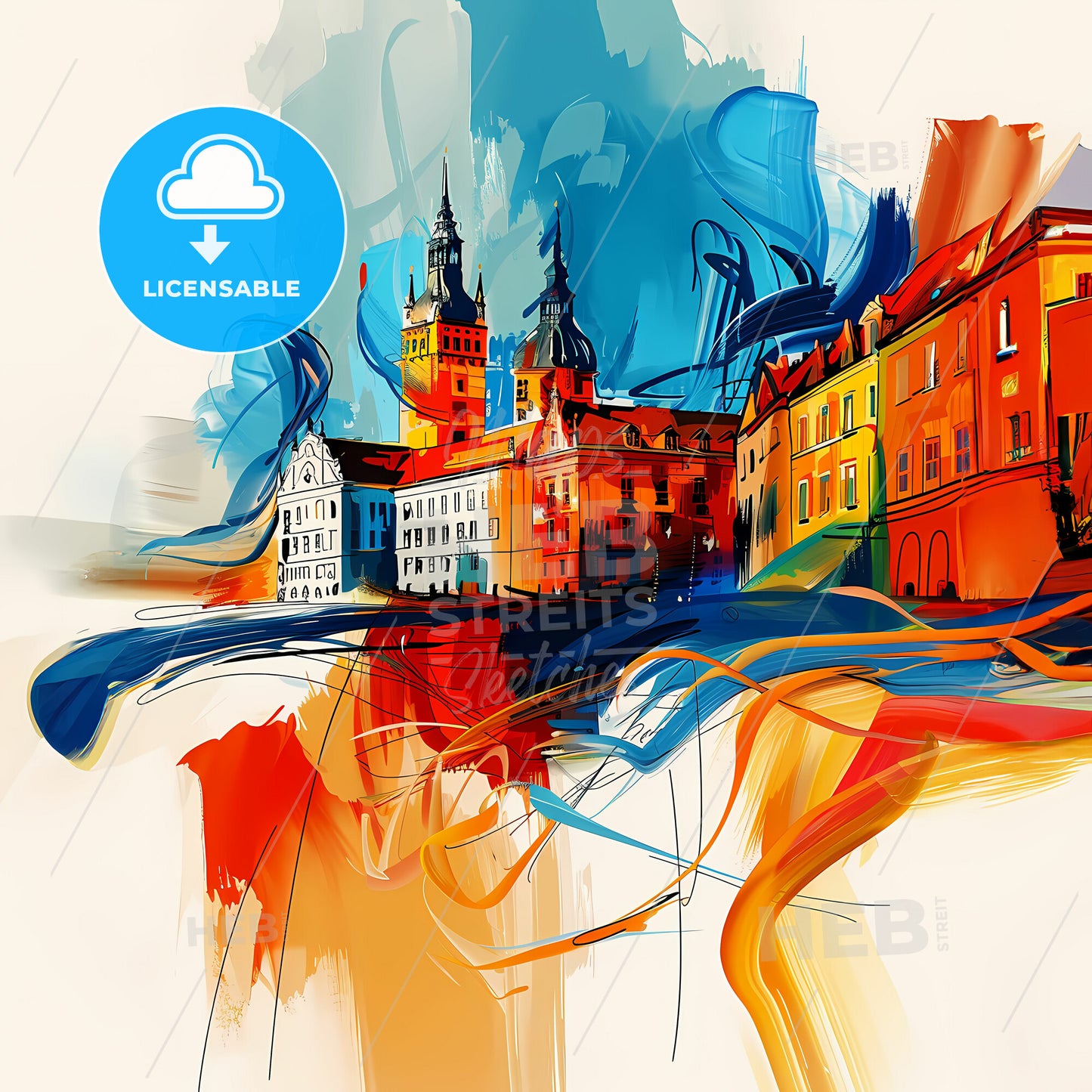 Vibrant Regensburg, Germany - A Colorful Painting Of Buildings