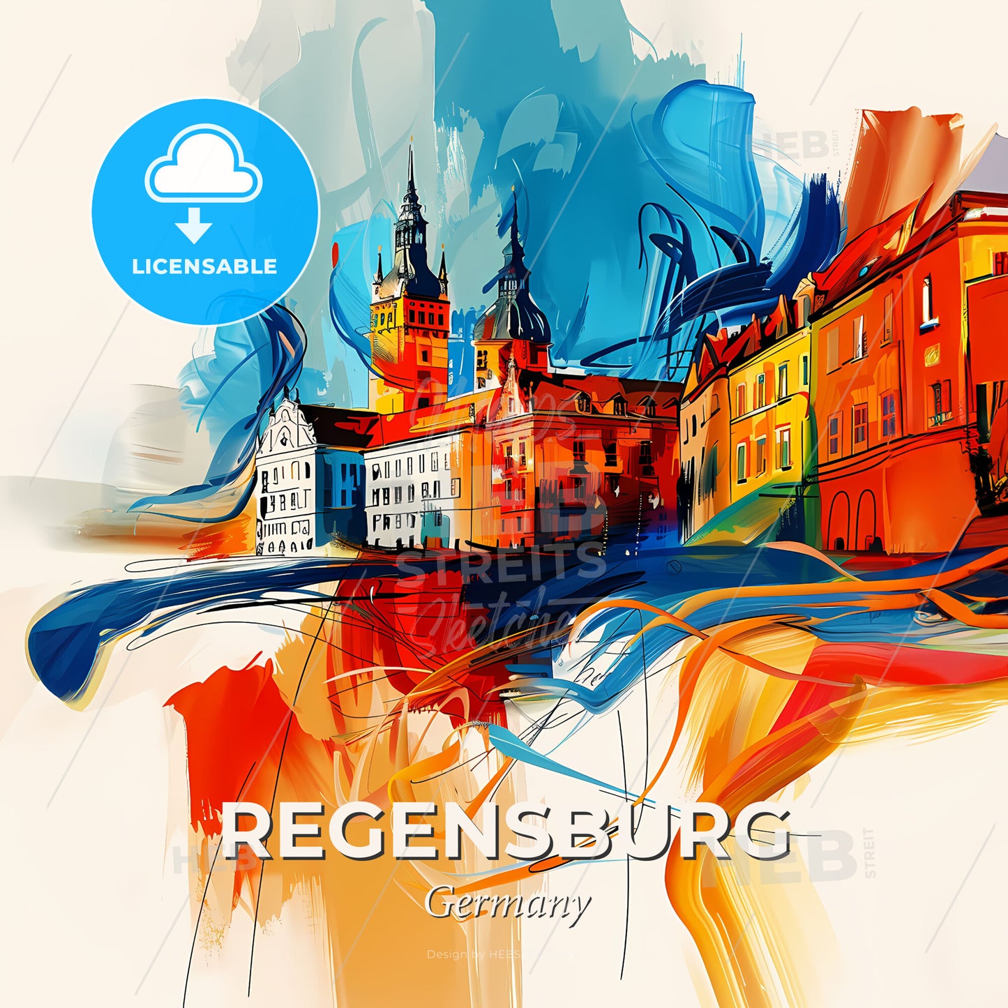 Vibrant Regensburg, Germany - A Colorful Painting Of Buildings - Square format print template