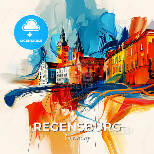 Vibrant Regensburg, Germany - A Colorful Painting Of Buildings - Square format print template
