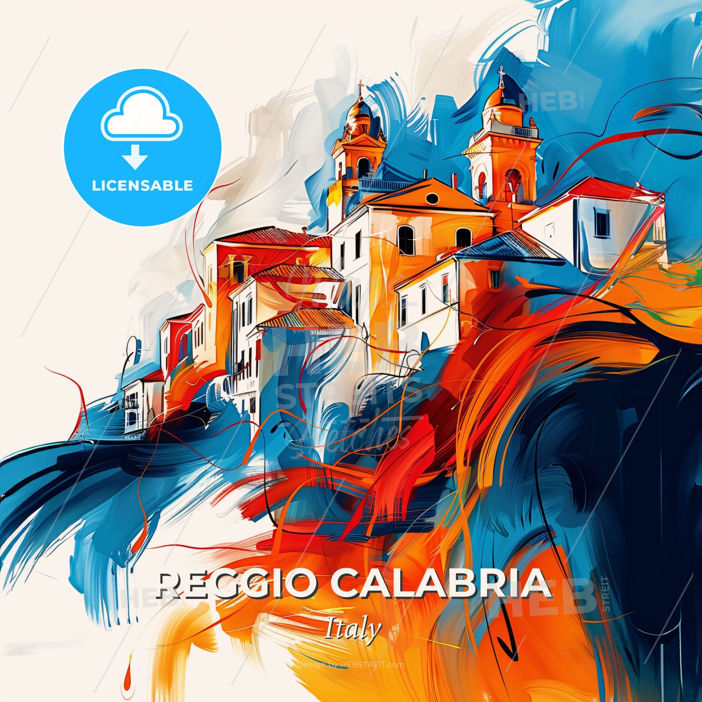 Vibrant Reggio Calabria, Italy - A Painting Of A Town - Square format print template