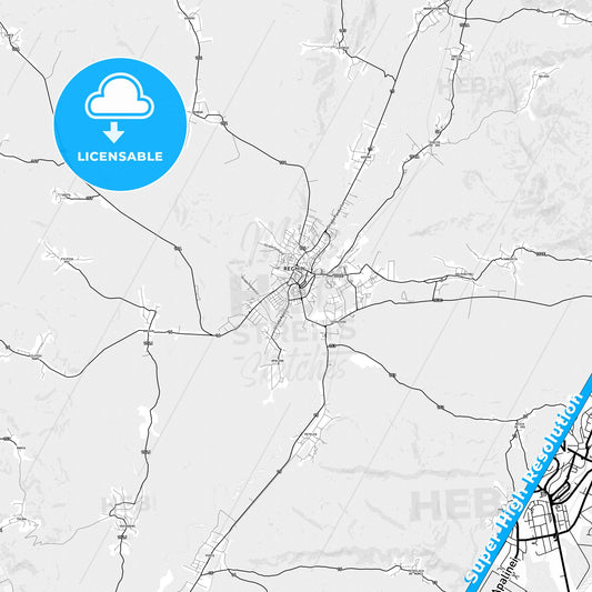 Reghin, Romania light map with streetnames, citynames and districts