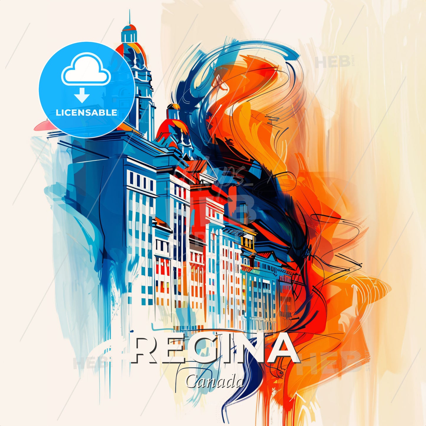 Vibrant Regina, Canada - A Painting Of A Building - Square format print template