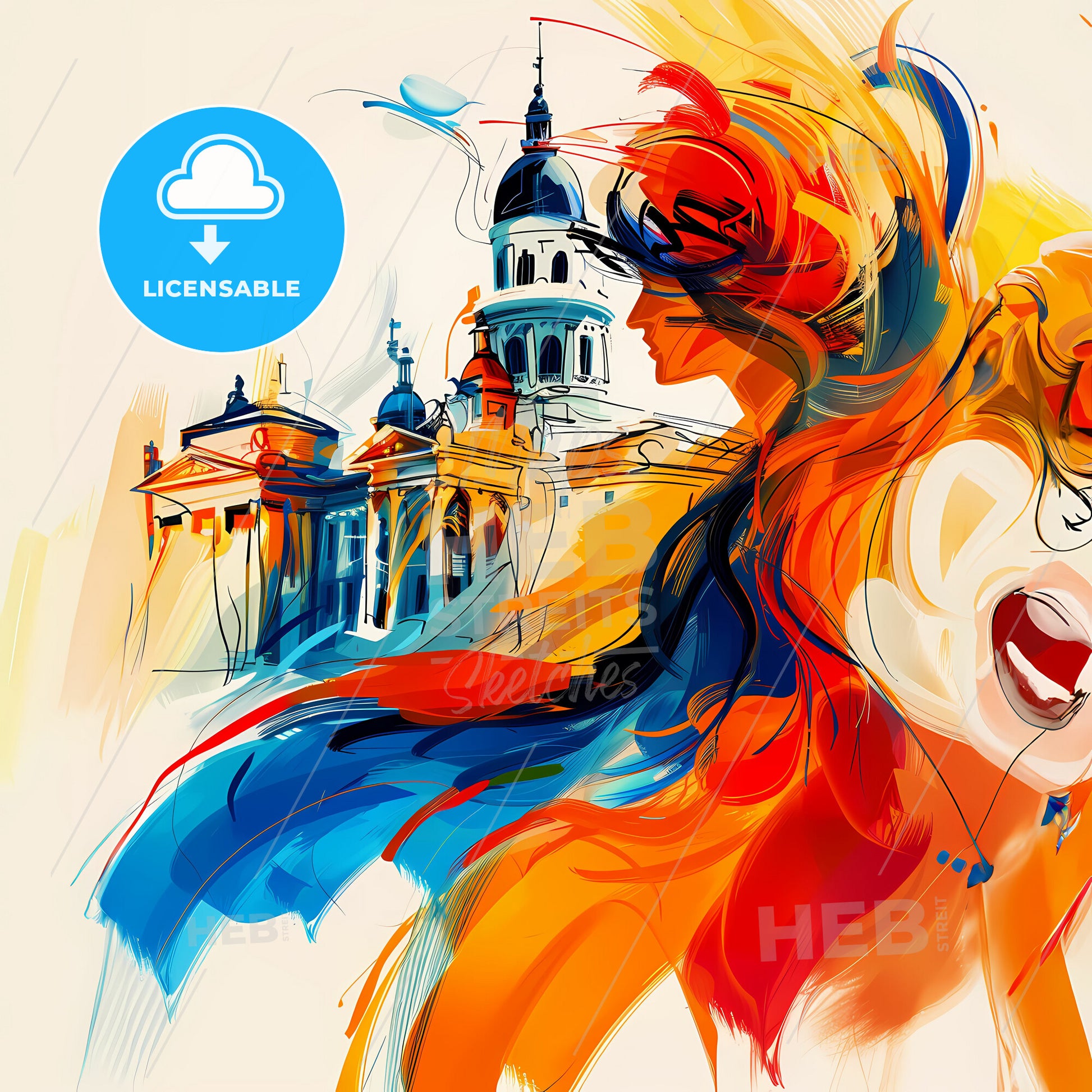 Vibrant Regina, Canada - A Painting Of A Woman With A Building In The Background