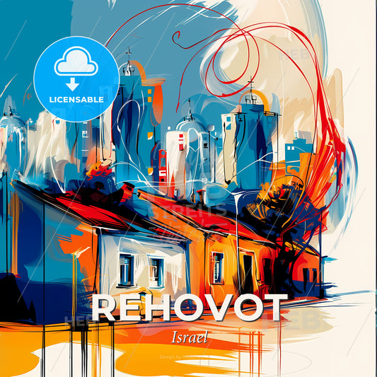 Vibrant Rehovot, Israel - A Painting Of Buildings And A City - Square format print template