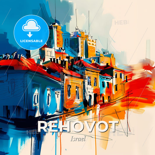 Vibrant Rehovot, Israel - A Painting Of Buildings On A Hill - Square format print template