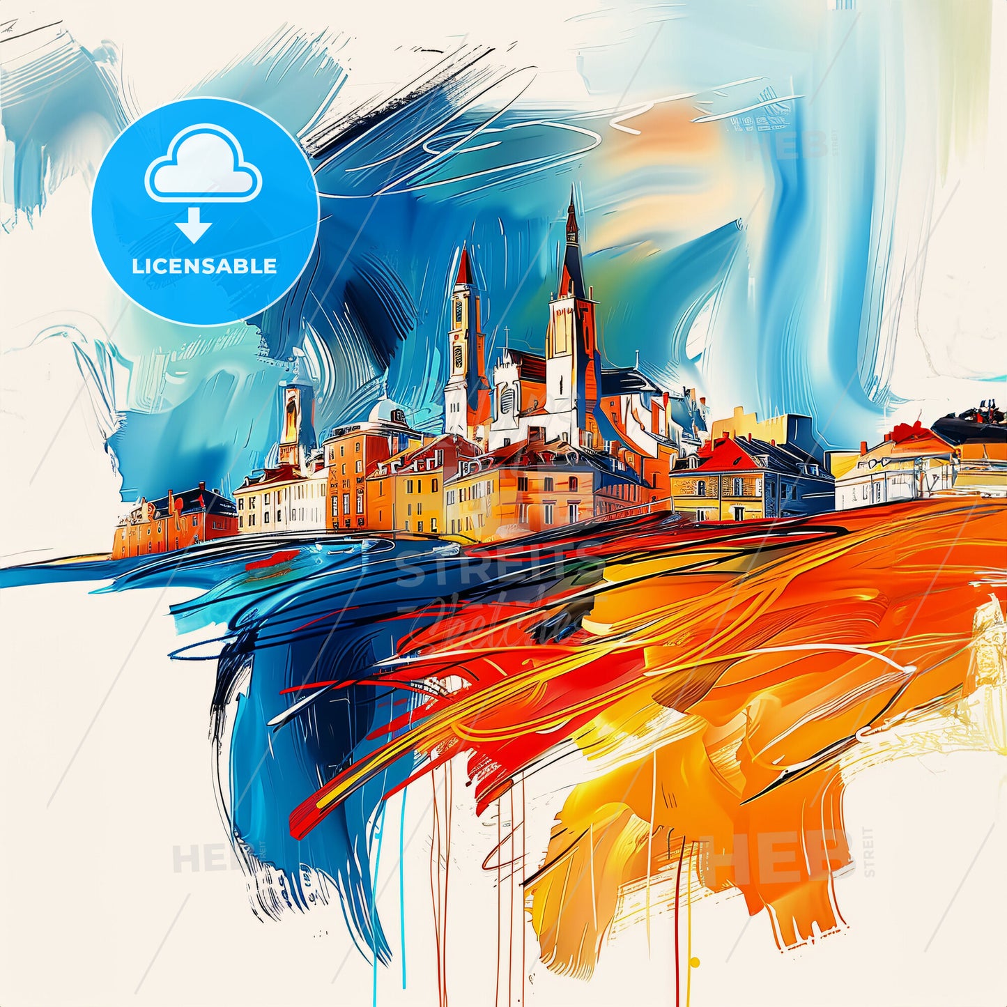 Vibrant Reims, France - A Painting Of A City