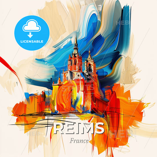 Vibrant Reims, France - A Painting Of A Building - Square format print template