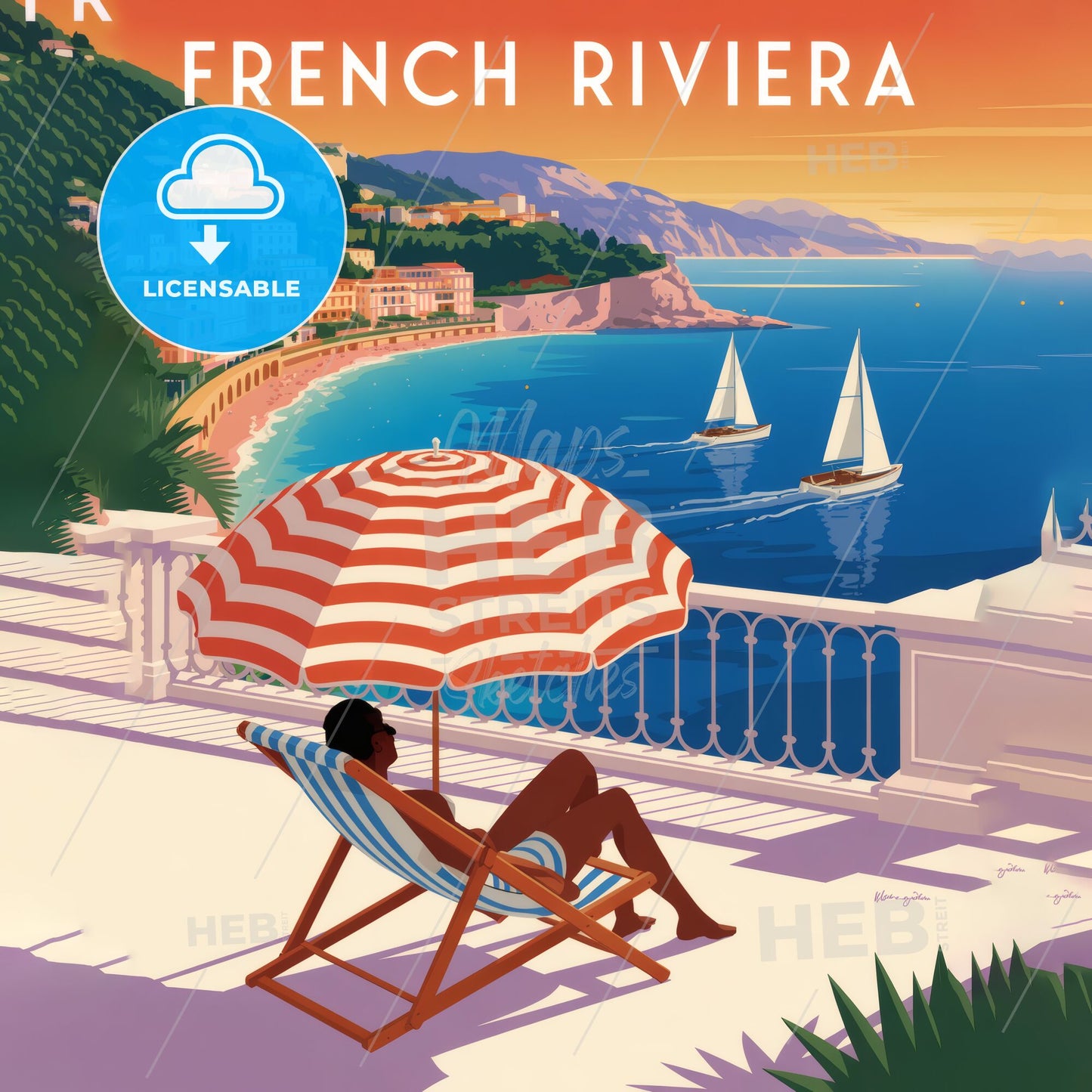 Relaxing in Luxury: Serene Beachfront Bliss on the French Riviera at Sunset.