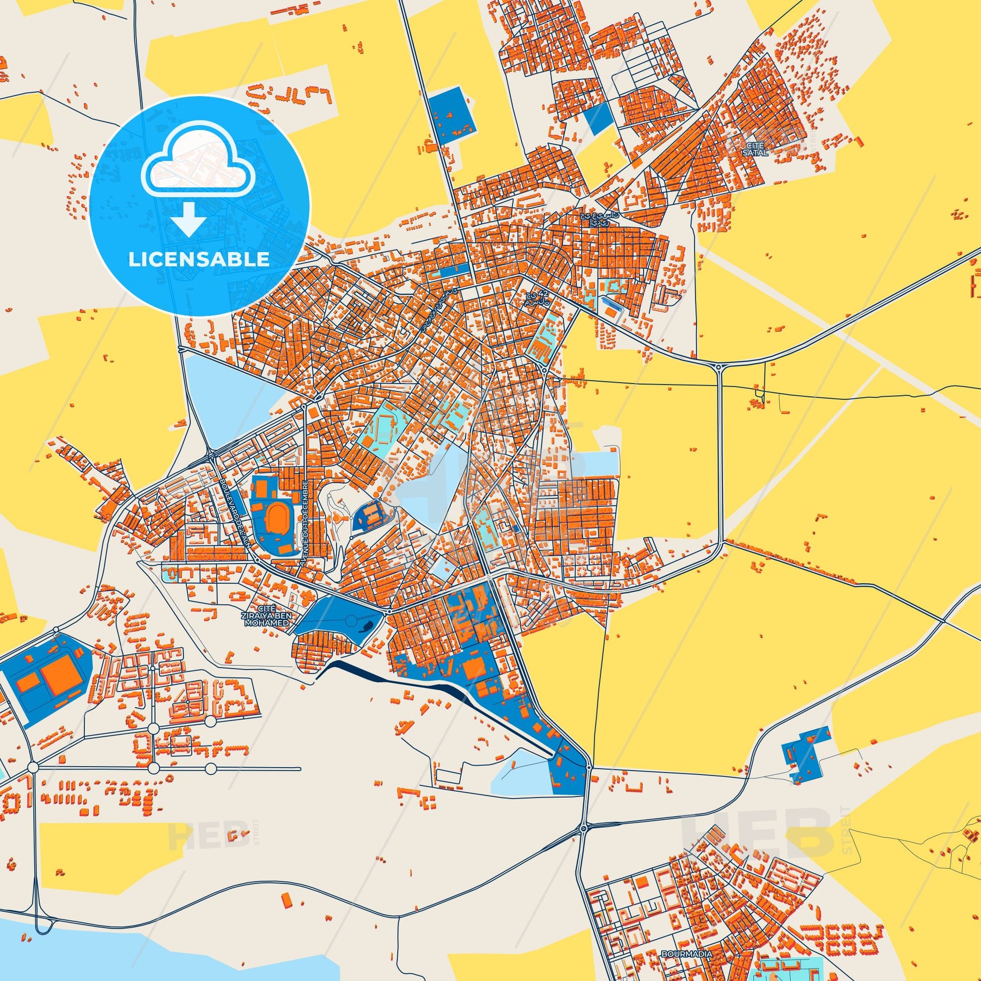 Colorful Relizane Street Map with Labels and Buildings
