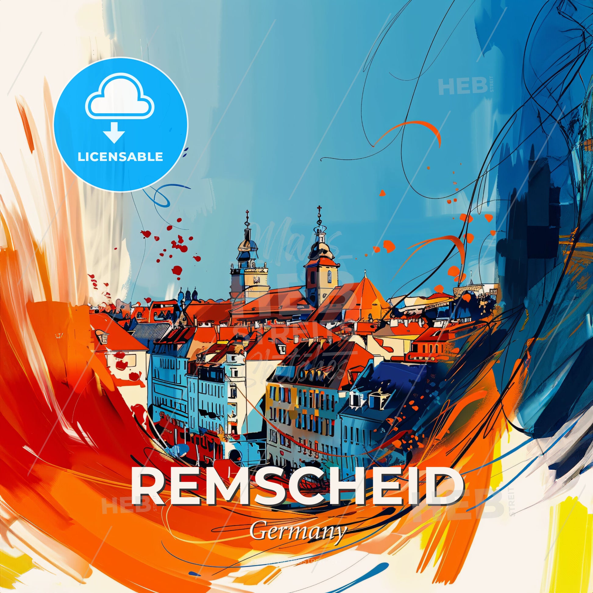 Vibrant Remscheid, Germany - A Colorful Painting Of A City - Square format print template