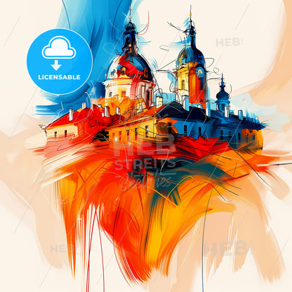 Vibrant Remscheid, Germany - A Painting Of A Building With A Dome And Towers