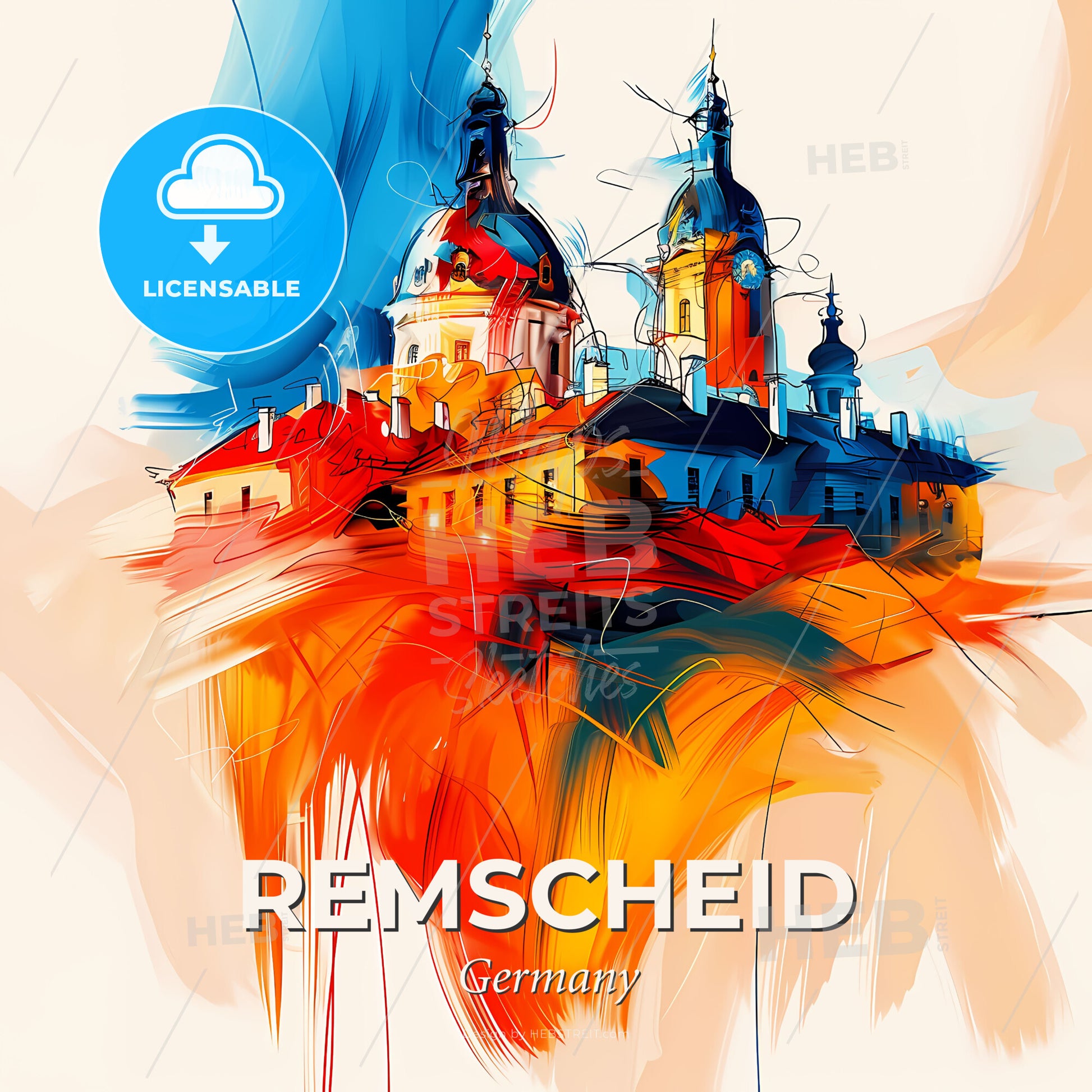 Vibrant Remscheid, Germany - A Painting Of A Building With A Dome And Towers - Square format print template