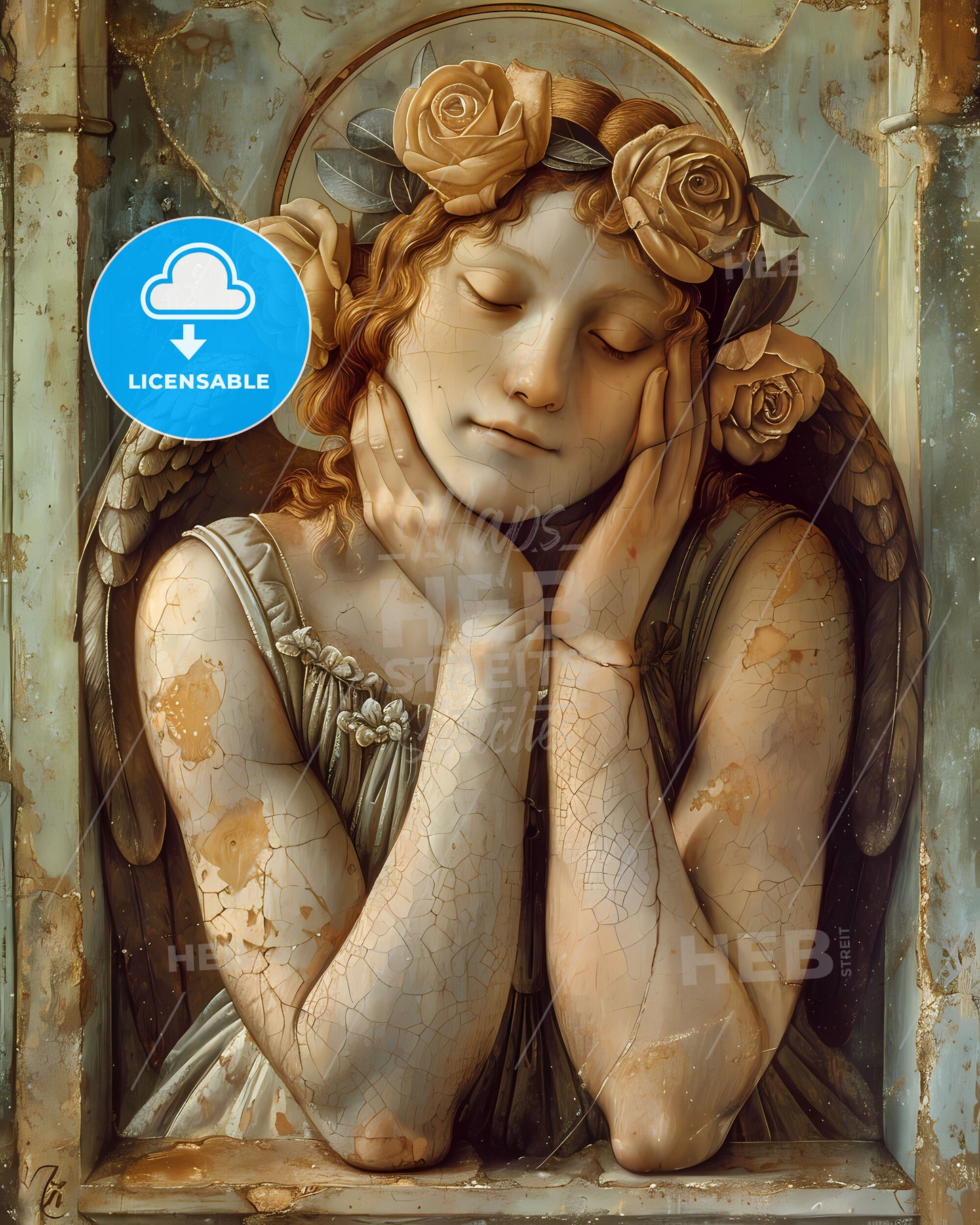 Vibrant Renaissance Painting of Eve with an Apple and Flowers in Hair