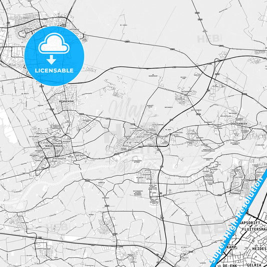 Renkum, Netherlands light map with streetnames, citynames and districts