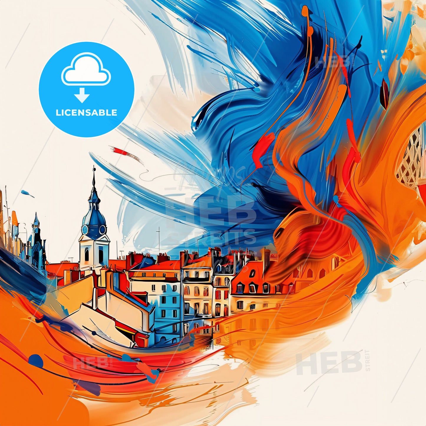 Vibrant Rennes, France - A Colorful Painting Of Buildings And A Tower