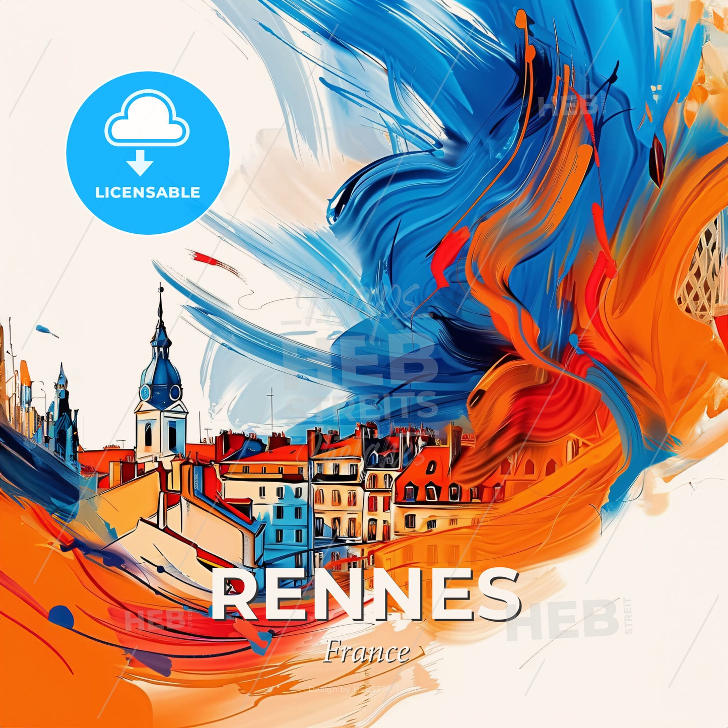 Vibrant Rennes, France - A Colorful Painting Of Buildings And A Tower - Square format print template