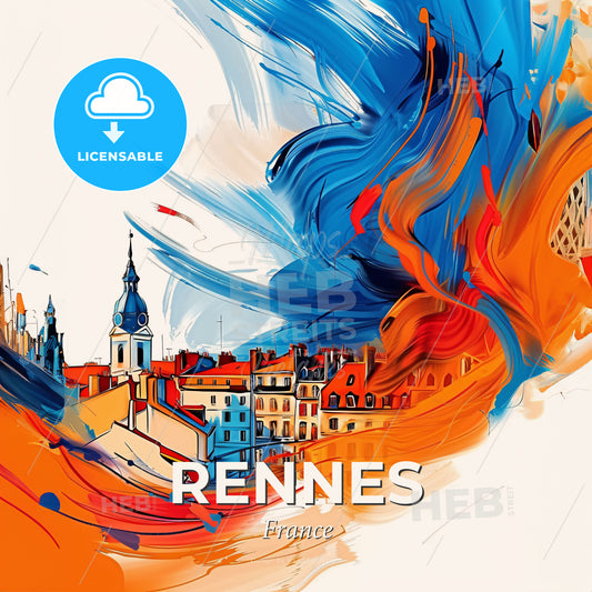 Vibrant Rennes, France - A Colorful Painting Of Buildings And A Tower - Square format print template
