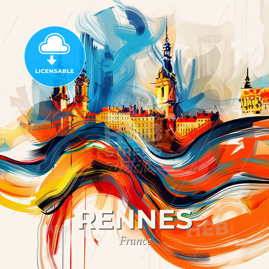 Vibrant Rennes, France - A Colorful Painting Of A City - Square format print template