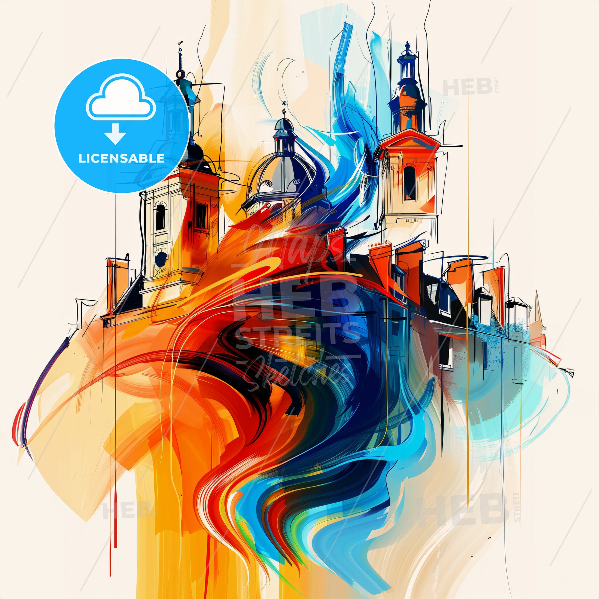 Vibrant Rennes, France - A Painting Of A Skyline With A Colorful Building