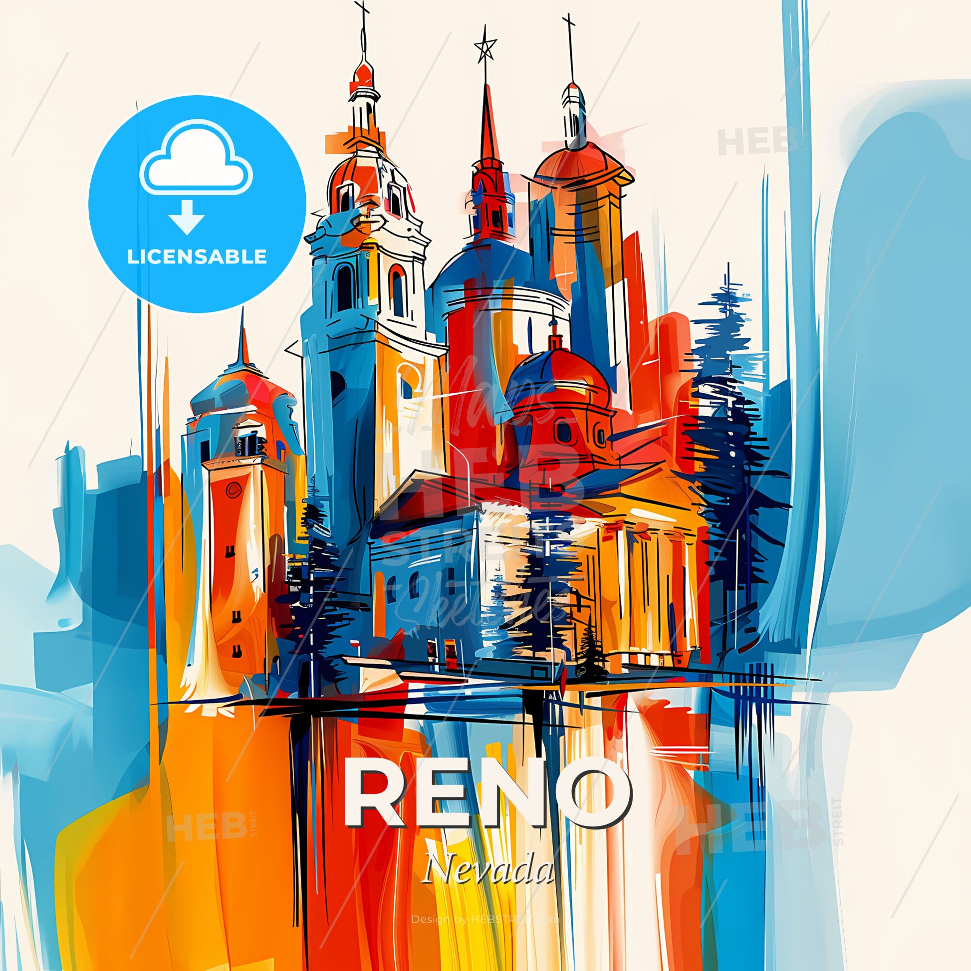 Vibrant Reno, Nevada - A Painting Of A Building - Square format print template