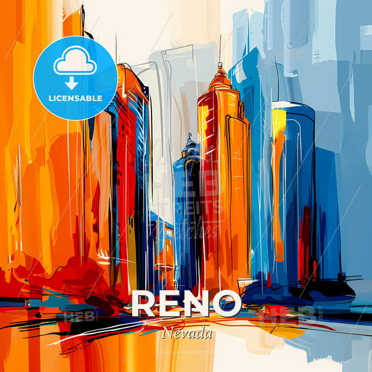 Vibrant Reno, Nevada - A Painting Of A City - Square format print template